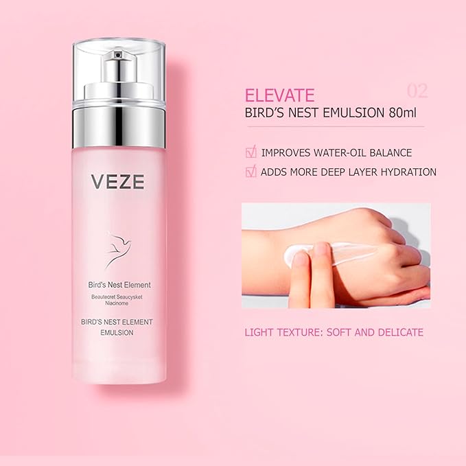 VENZEN Bird's Nest Element Beautecret Seaucysket Niacinome Set Moisturizing Body Face Hand Skincare Delicate Hydration Toner Emulsion 2Pcs Gift Box-Velvo Beauty