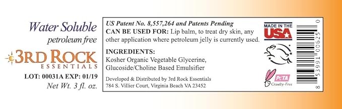 Nutroleum® Natural Petroleum Jelly Alternative By 3rd Rock Essentials / 3 OZ (1 Pack) / Water Soluble/Oil-Free All Natural Moisturizing Skin Balm-Velvo Beauty