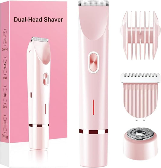 Bikini Trimmer for Women Electric Razors for Women, Double Head Dual Purpose, IPX7 Waterproof Hair Razor, Ceramic Blade Hair Trimmer Wet & Dry Use,Womens Painless Electric Shaver for Facial and Body-Velvo Beauty