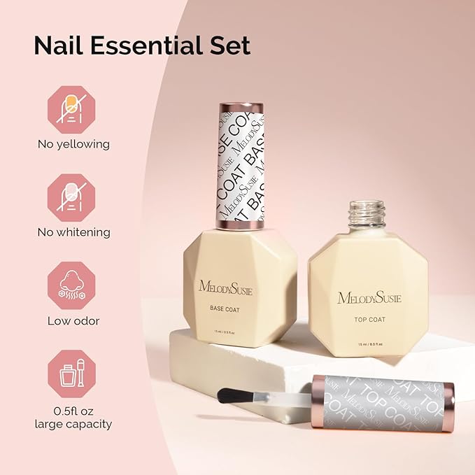 MelodySusie Base Coat Long Lasting Soak Off UV LED Nail Lamp Nail Polish Art Design Manicure Kit Perfect Gifts for Women Girls 1 Pcs 15ml-Velvo Beauty