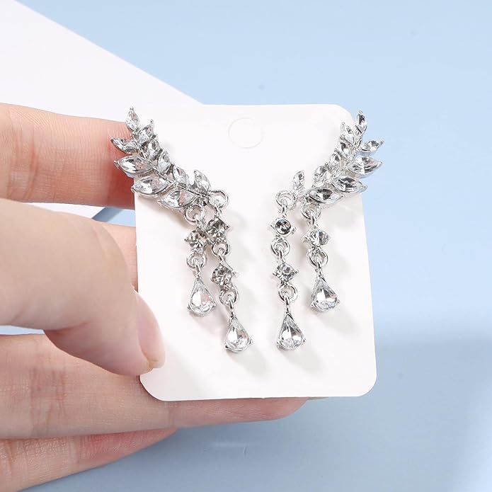 Boho Rhinestone Ear Crawler Earrings Gold Crystal Wing Ear Climber Earrings Angel Wing Crystal Dangle Earrings Cz Wing Studs Earrings Jewelry for Women and Girls-Velvo Beauty