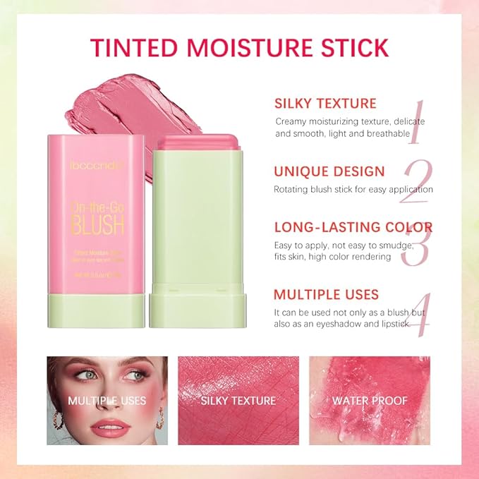 Soft Creamy Blush Stick, Multi-use Makeup Blush Stick for Cheeks and Lips Tint, Waterproof Solid Moisturizer Stick, Natural Smooth Blendable Matte Finish Face Blush Makeup,01 Shy Pink-Velvo Beauty