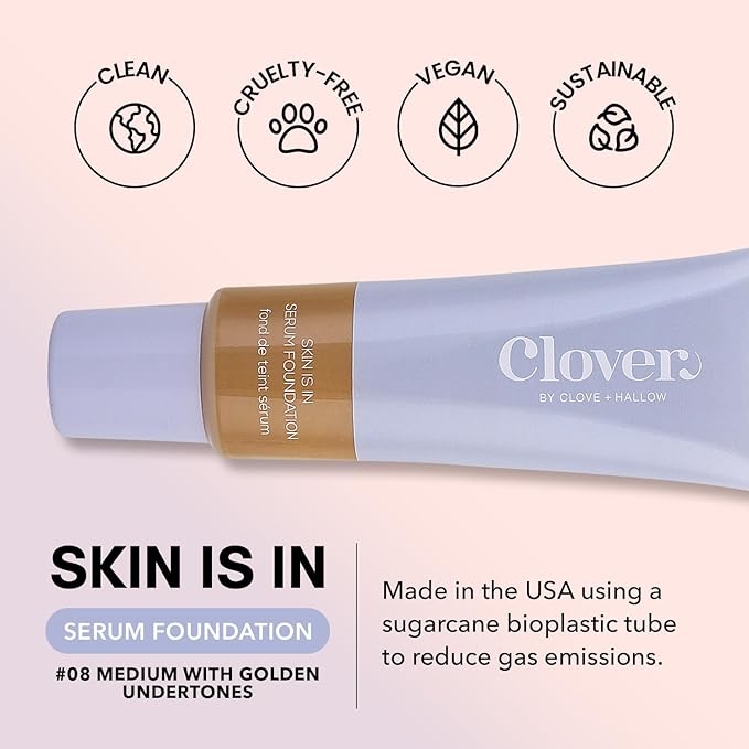 Clover Skin Is In Serum Foundation | Hydrating Face Serum, Lightweight Foundation, Cruelty-Free & Vegan | With Squalane And Sunflower Seed Wax | 30 ml - Shade 08 (Medium)-Velvo Beauty