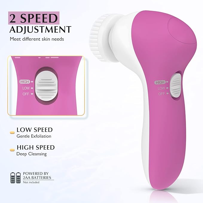 COSLUS Facial Cleansing Brush Silicone Face Scrubber: 7 in 1 FBS-D Electric Exfoliating Rotating Massage Device Waterproof Deep Cleaning Exfoliation Spa Machine - Electronic Skin Care Wash System-Velvo Beauty