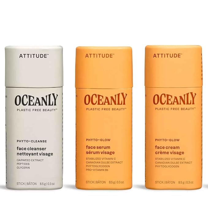ATTITUDE Oceanly Glow Trio Skincare Box Set, EWG Verified, Plastic-free, Plant and Mineral-Based, Vegan, PHYTO GLOW, Set of 3 Travel Size Sticks-Velvo Beauty