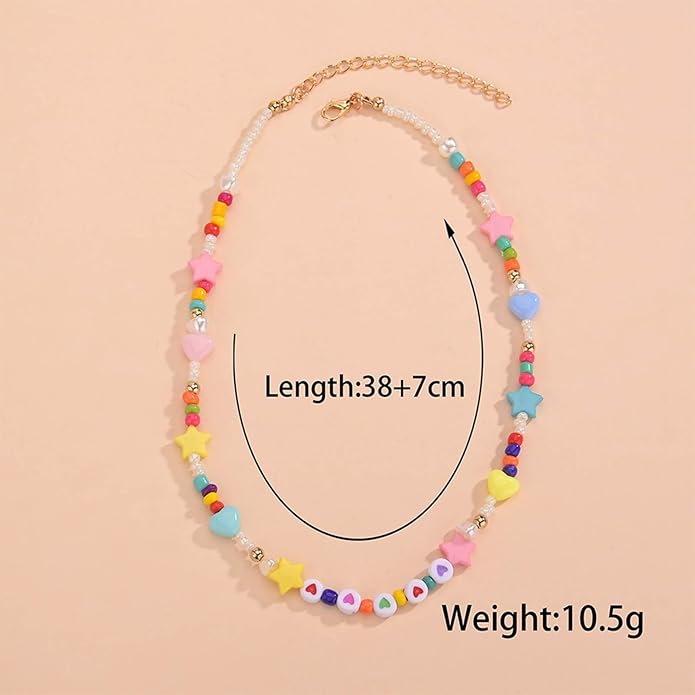 Vintage Seed Bead Choker Necklace Pearl Choker Necklace Colorful Star Heart Necklace Cute Rainbow Necklace Chain Jewelry for Women-Velvo Beauty