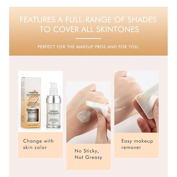 TLM Concealer Cover Cream, Flawless Colour Changing Foundation Makeup, Warm Skin Tone Foundation liquid Base Nude Face Moisturizing Liquid Cover Concealer for Women and Girls-Velvo Beauty