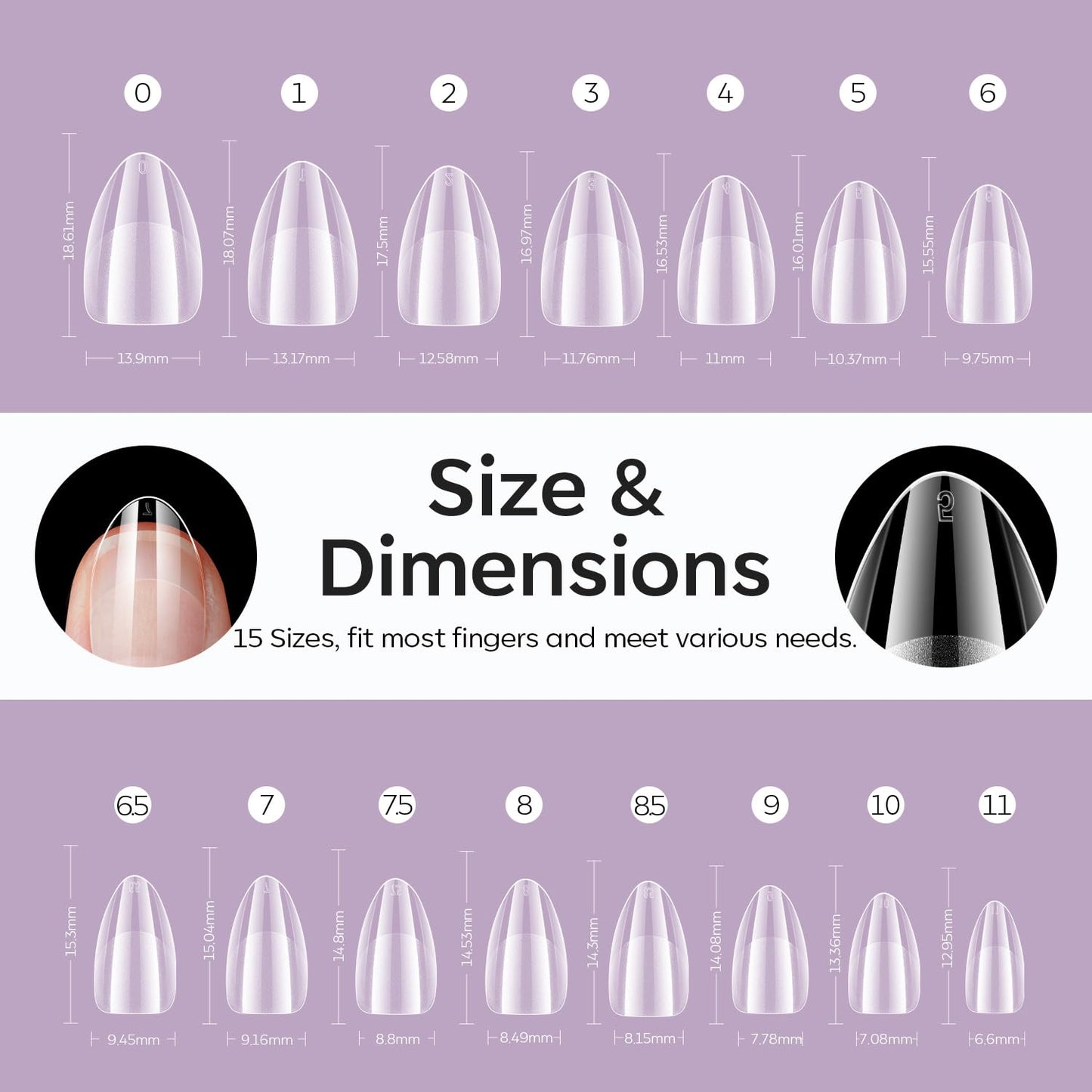 Modelones Extra Short Almond Fake Nail Tips - 510Pcs Gel Tips Pre-shaped Half Matte Full Cover Clear Acrylic Gel Kit False Press on Nails for Extension DIY Salon 15Sizes-Velvo Beauty