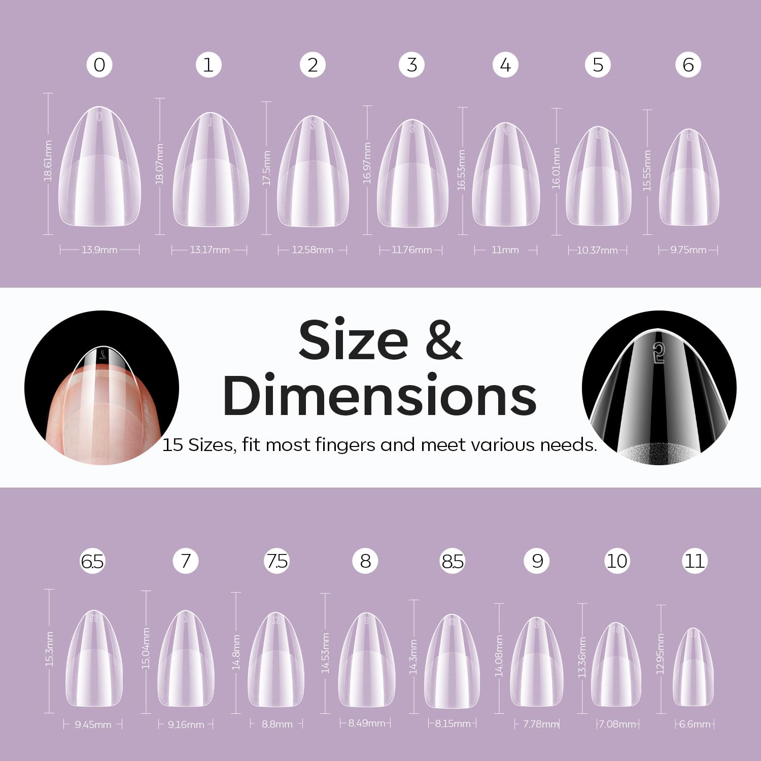 Modelones Extra Short Almond Fake Nail Tips - 510Pcs Gel Tips Pre-shaped Half Matte Full Cover Clear Acrylic Gel Kit False Press on Nails for Extension DIY Salon 15Sizes-Velvo Beauty