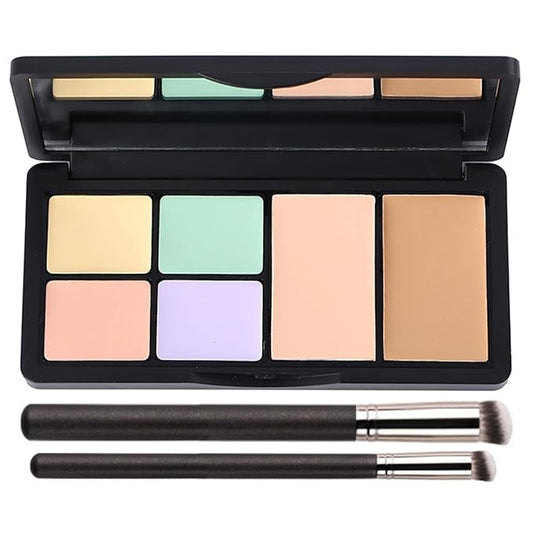 Concealer Contour Palette, 6 In 1 Color Correcting Concealer Contour Makeup Palette, Contouring Foundation Highlighting Makeup Kit for Dark Circles, Blemish With 2 Packs Brush (1#)-Velvo Beauty