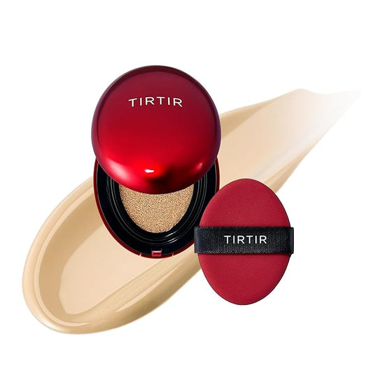 [*Mini Size*] TIRTIR Mask Fit Red Cushion Foundation | Full coverage, Weightless, Skin fit, Satin Glow Finish, Korean Makeup, beauty, Tattoo cover up, Buildable (#24W Soft Beige, 0.15 Fl Oz)-Velvo Beauty