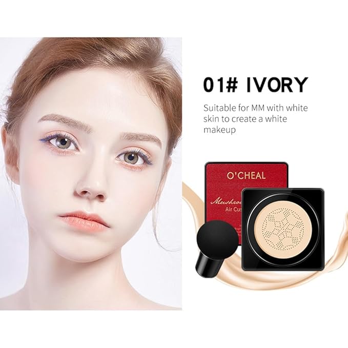 GL-Turelifes Mushroom Head Air Cushion CC Cream Foundation Water Feeling Flawless BB Cream Moisturizing Oil Control,lightweight & Smoothing Natural Face Concealer (H-01 Ivory, 0.53 Oz)-Velvo Beauty