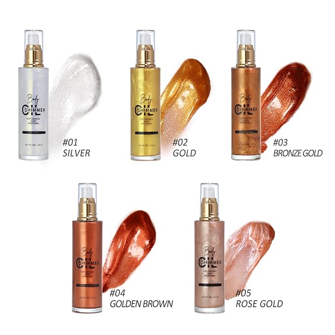 Shimmer Body Luminizer 5 Color Waterproof Smooth Face Body Glow Illuminator Non-sticky Liquid Body Highlight Illuminator for Face & Body & Leg (80 ML, 03 Bronze Gold)-Velvo Beauty