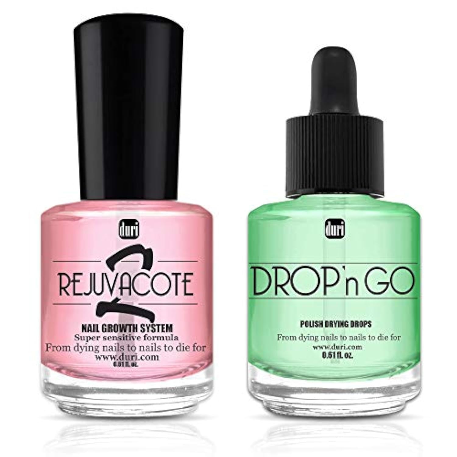 duri Rejuvacote 2 Nail Growth System Base and Top Coat, Drop'n Go Nail Polish Drying Drops - Nails Hardening, Growth, Damage Repair, Chipping, Breaking and Brittle Treatment (0.61 fl.oz) Combo Pack-Velvo Beauty