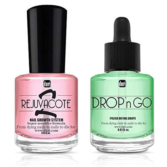 duri Rejuvacote 2 Nail Growth System Base and Top Coat, Drop'n Go Nail Polish Drying Drops - Nails Hardening, Growth, Damage Repair, Chipping, Breaking and Brittle Treatment (0.61 fl.oz) Combo Pack-Velvo Beauty