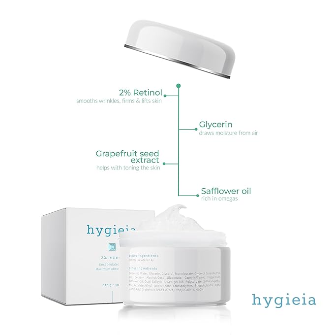 Hygieia + Encapsulated 2% Retinol Cream, 4oz – Liposomal Anti-Wrinkle Cream for Face, Neck & Body – Fast & Deep Cellular Absorption – Day or Night Cream for Firming, Lifting & Repairing Aging Skin-Velvo Beauty