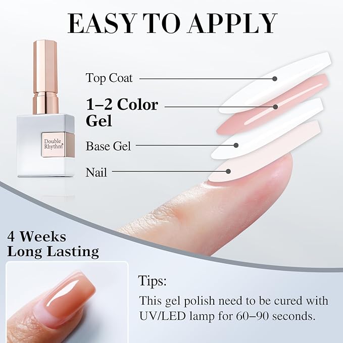 Double Rhythm Translucent Gel Polish Sheer Neutral Natural Light Milky Same Color Same Bottle 15ML Jelly Nail Polish Nail Art DIY at Home (Milky White-A1367)-Velvo Beauty