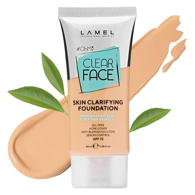 Lamel- Oh my Clear Face Foundation- 403 Neutral | Contains tea tree extract and salicylic acid |Controls sebum production |Anti-blemish formula |Oil free foundation | 40ml-Velvo Beauty
