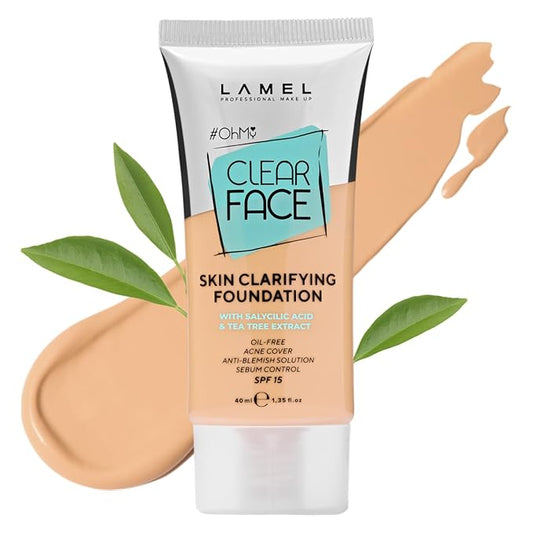 Lamel- Oh my Clear Face Foundation- 403 Neutral | Contains tea tree extract and salicylic acid |Controls sebum production |Anti-blemish formula |Oil free foundation | 40ml-Velvo Beauty