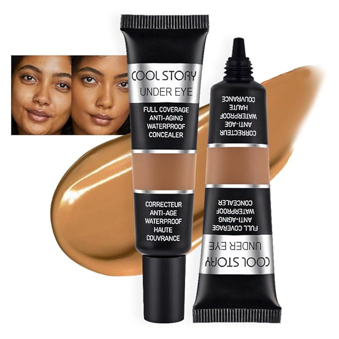 Kaely 2Pcs under Eye Concealer Full Coverage,Waterproof Concealer for Dark Circles,Puffiness,Redness,Cream Foundation Eye Brightener,Color corrector de ojeras,Anti Aging,Natural Matte Finish,Dark-Velvo Beauty