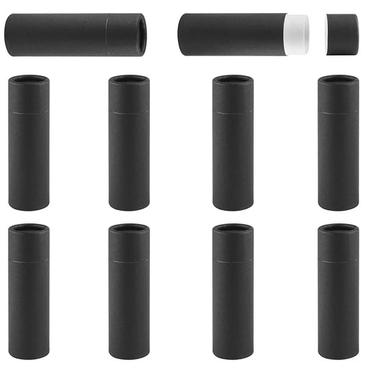 10 Pcs 25g Paperboard Lip Balm Tubes Refillable Krafts Paper Lipstick Tube Round Cardboard Empty Lip Gloss Container Holder Tubes for DIY Chapstick Salve Cosmetic Lotion Solid Perfume - Black-Velvo Beauty