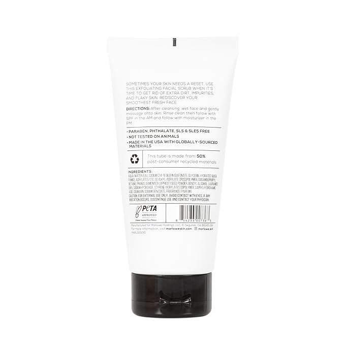 MARLOWE. No. 122 Facial Scrub 6 oz, Gentle Face Exfoliator with Apricot Seed Powder & Pumice, Cleanses & Smooths, Fresh Pine & Agarwood Scent-Velvo Beauty