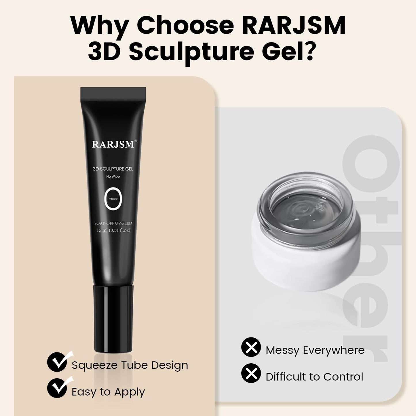 RARJSM 3D Sculpting Gel for Nail Art Designs DIY NailCharms Rhinestone Glue 3D Nail Craving GelPolish Clear Painting Drawing Sculpture Gel UV LED Curing Requires NailDecoration Manicure Design-Velvo Beauty