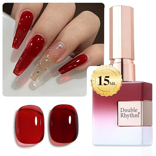 Double Rhythm 0.5Oz Jelly Gel Polish Translucent Sheer Neutral Natural Light Milky Same Color Same Bottle 15ML Nail Art DIY at Home (Blood Red-A1371)-Velvo Beauty