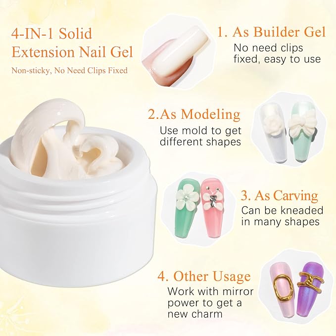MIZHSE Solid Builder Gel, Milky White Sculpting Gel for Nail, Non-Sticky Hand 3D Nail Art Building Carving Modeling Hard Nail Extension Soak Off Nail Art Salon Manicure Home 15g-Velvo Beauty