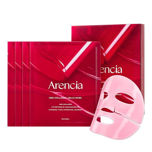 Red Collagen Jello Mask, Plump & Hydrating x 4ea, Overnight Hydrogel Mask for Dry, Mature Skin, Packed with Collagen, 5 Peptides, 2% Niacinamide-Velvo Beauty