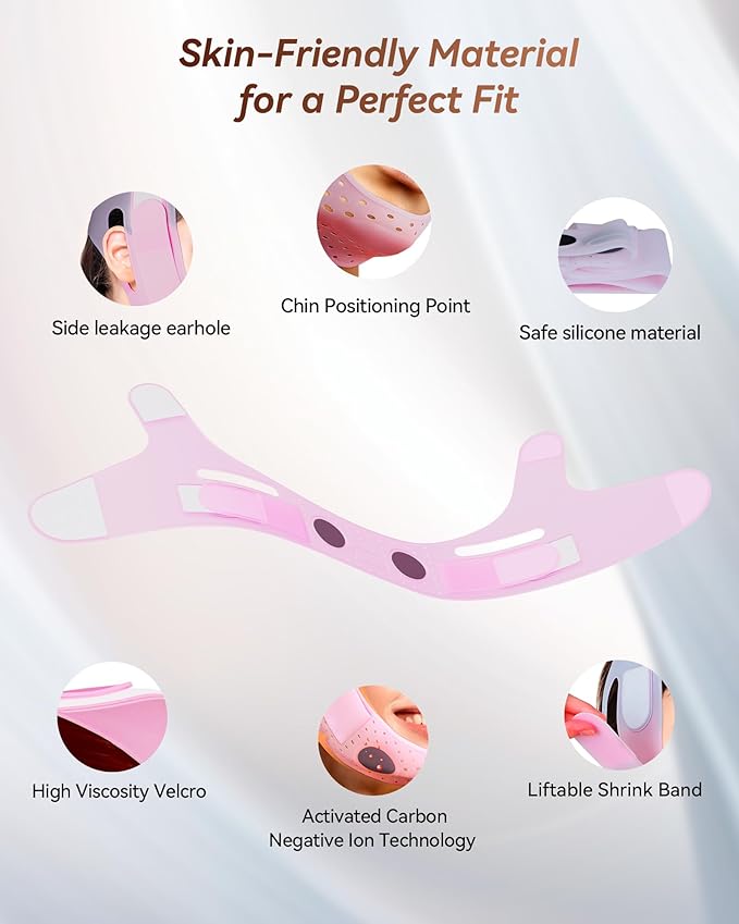 V-Line Sculpting Face Mask – Silicone Chin Strap for Jawline Tightening & Double Chin Reduction (23-27 Inches) (rose pink)-Velvo Beauty