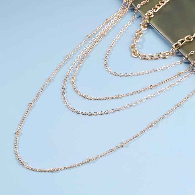 Punk Layered Curb Chain Necklace Gold Satellite Chain Necklace Vintage Stacking Necklace Personalized Necklace Jewelry for Women and Girls-Velvo Beauty