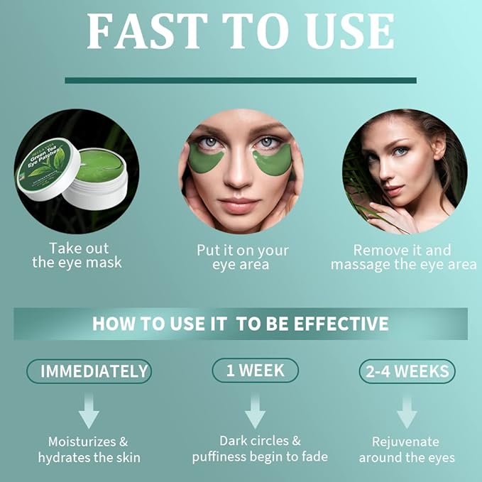 Under Eye Patches, Green Tea Under Collagen Eye Masks for Dark Circles Puffiness Eye Bag Wrinkles, Under Eye Treatment for Men Women, Anti-Aging Brightening Under Eye Gel Pads, 30 Pairs-Velvo Beauty