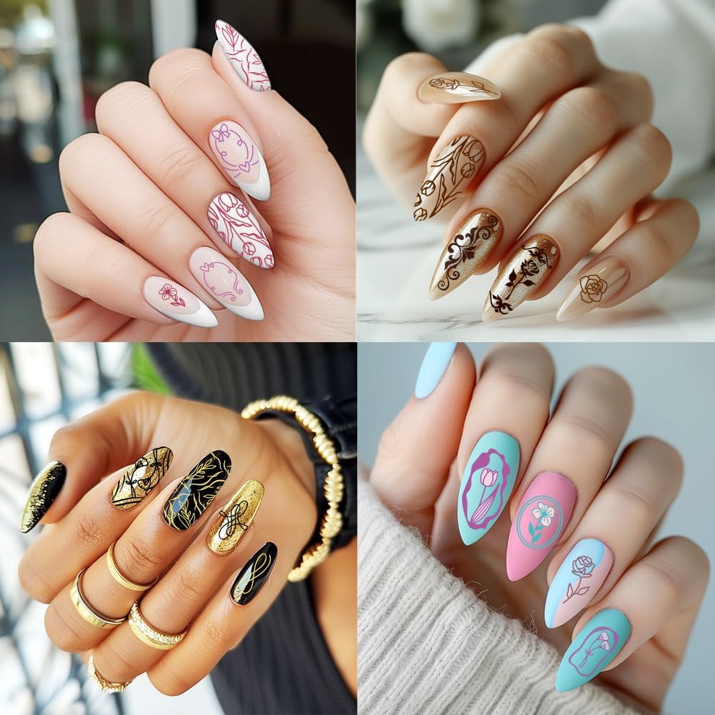 3Pcs Tulip Nail Stamping Plate Set Floral Irregular Geometric Frames Steel Nail Stamp Templates Clear Silicone Nails Stamping with Stamper Scraper for Manicure Printing-Velvo Beauty