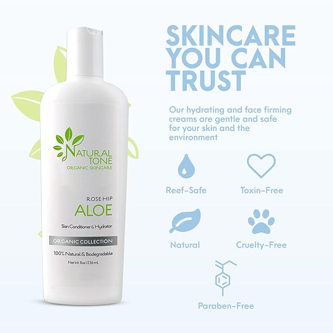 Natural Tone Organic Skincare Rosehip Aloe Lotion, Everyday Skin Conditioner and Hydrator Lotion 8oz-Velvo Beauty