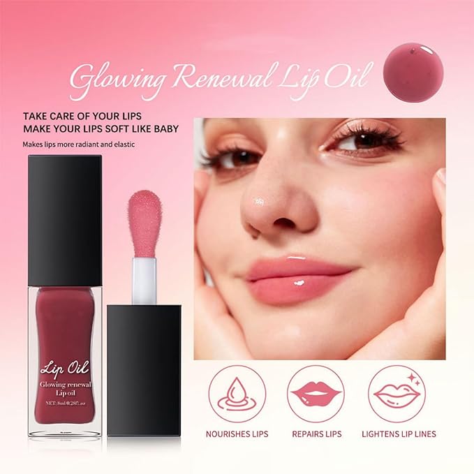 MAEPEOR Glowing Lip Oil 7 Colors Hydrating Lip Balm Nourishing Lip Care Lip Treatment Glossy Finish Non-sticky Moisturizing Lip Balm (06 Red)-Velvo Beauty