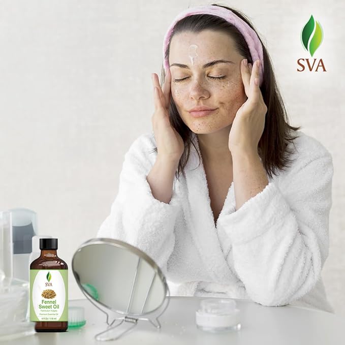 SVA Sweet Fennel Essential Oil – 4 Fl Oz – 100% Natural Fennel Oil - for Diffuser, Hair Care, Face, Skin Care, Aromatherapy, Scalp and Body Massage, Soap and Candle Making – with Dropper-Velvo Beauty