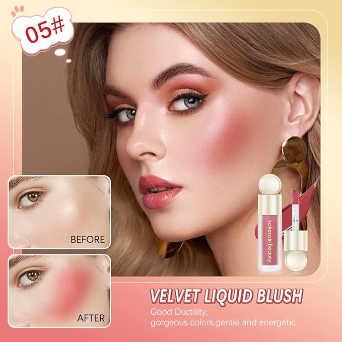 Liquid Blush, Cream Blush For Cheeks, Soft Pinch Liquid Blush, Skin Tint Blush Makeup, Easy To Blend And Color, Long-Lasting, Natural-Looking (05#)-Velvo Beauty
