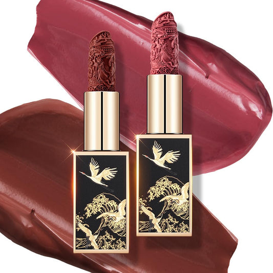 Catkin Moist Lipstick Hydrating High Impact Color Infused with Vitamin E and Avocado Oil Smooth Soft Texture Long Lasting Red Glow Finish 2pcs 05-Velvo Beauty