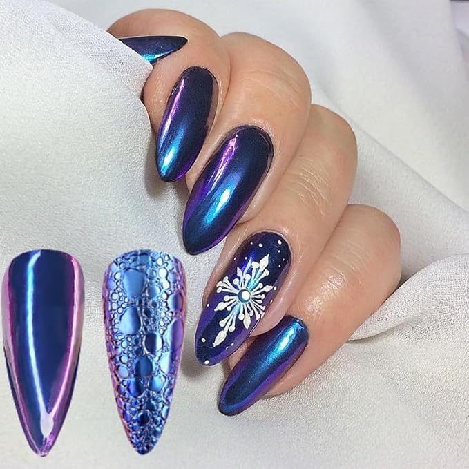 8Pcs Chameleon Chrome Nail Powder,Chrome Powder for Gel Nails Nail Chrome Powder Mirror Effect Holographic Aurora Iridescent Pearlescent Manicure(8 colors)-Velvo Beauty