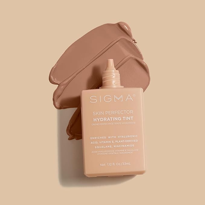 Sigma Beauty Skin Perfector – Hydrating Skin Tint Foundation for Lightweight, Buildable Coverage, With Hyaluronic Acid, Niacinamide Serum, and More (4 Medium Beige Tint, 1.12oz)-Velvo Beauty