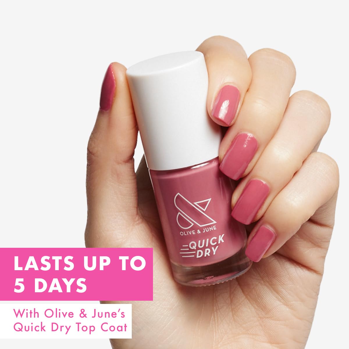 Olive & June Quick Dry Nail Polish | Instant, Fast-Drying, Smudgeproof Color | 15-free, Vegan, Cruelty-Free Formula | Lasts up to 5 Days | Salon-Quality Manicure, Pedicure at Home | Primrose Rosy Pink-Velvo Beauty