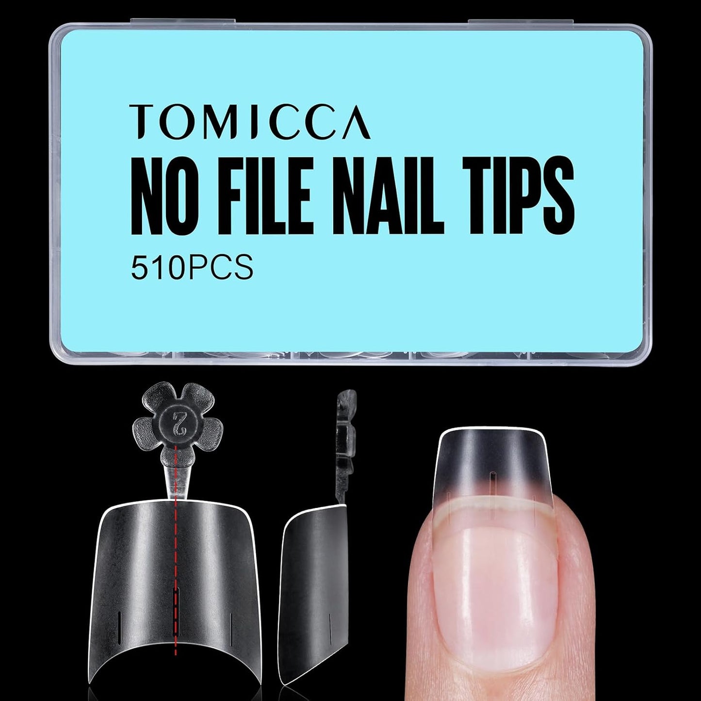 TOMICCA Short Squoval Nail Tips, 510Pcs Acrylic Nails Tips Full Matte, 12 Sizes No C Curve Fake Half Cover Nail Tips for Nail Extension Salon Home DIY-Velvo Beauty