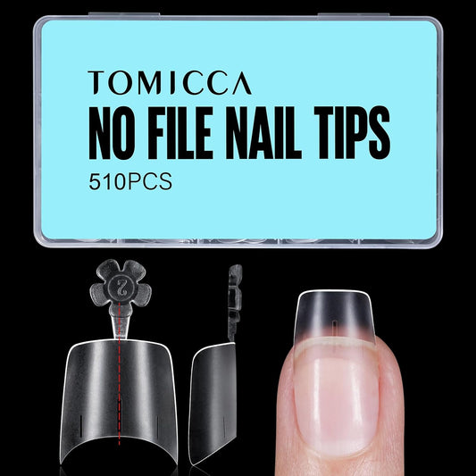 TOMICCA Short Squoval Nail Tips, 510Pcs Acrylic Nails Tips Full Matte, 12 Sizes No C Curve Fake Half Cover Nail Tips for Nail Extension Salon Home DIY-Velvo Beauty