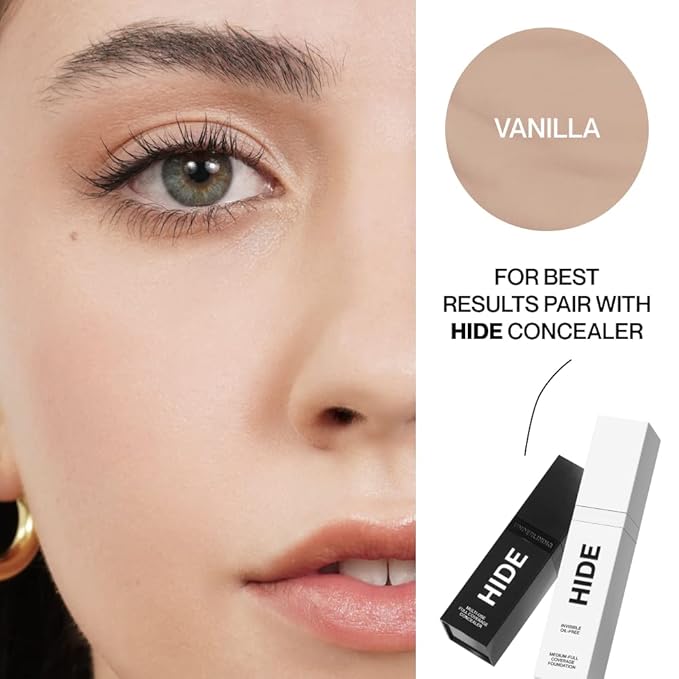 HIDE PREMIUM Liquid Foundation, Multi-Use Waterproof Foundation, Medium/Full Coverage Foundation, Shades for All Skin Types (See Shade Finder), Vanilla, 1 fl oz-Velvo Beauty