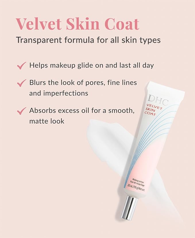 DHC Velvet Skin Coat, Mattifying Makeup Primer, Powder-Gel Formula, Minimizes look of pores, fine lines, and Imperfections, All skin types, Fragrance and Colorant Free, 0.52 oz. Net wt-Velvo Beauty