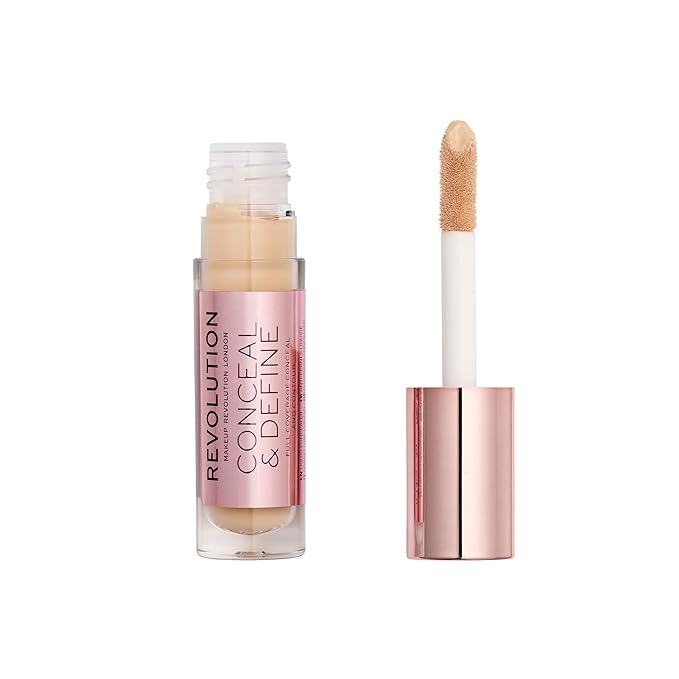 Makeup Revolution Conceal & Define Concealer, Full Coverage Makeup Concealer, Matte Finish & Long Wear, For Fair Skin Tones, Vegan, C5, 4ml-Velvo Beauty