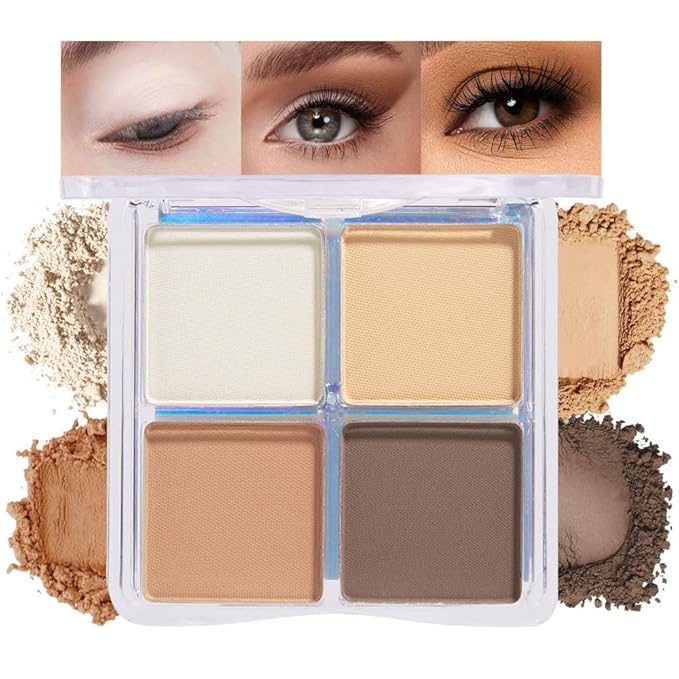 Powder Eyeshadow Quad, Light Medium Beige Brown Matte Eye Shadow Palette Makeup, Neutral Vegan Shimmer Quads Eye Shadow Palette for Older Women Pigmented Waterproof, paleta de sombras de ojos-Velvo Beauty