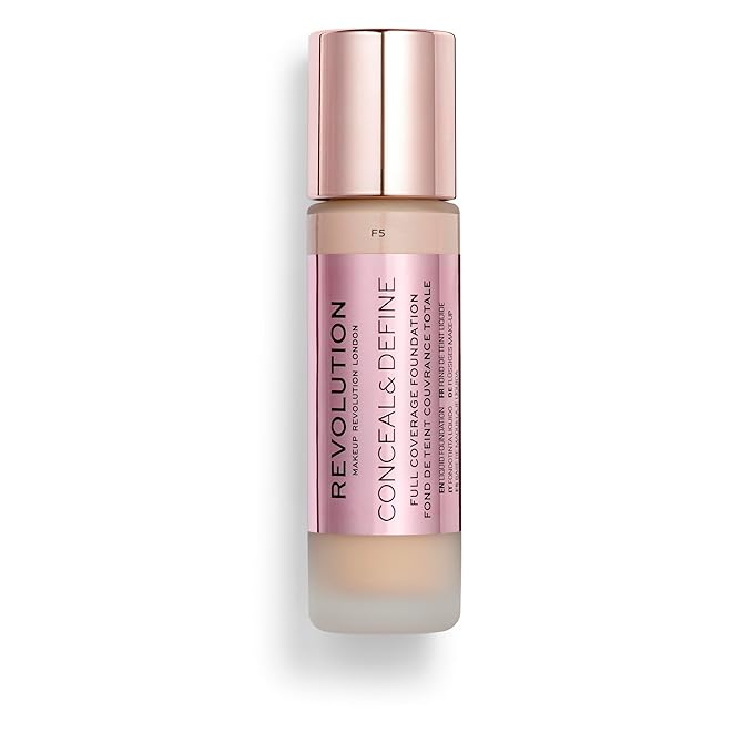 Revolution Beauty, Conceal & Define Foundation, Full Coverage, Long-Lasting Matte Finish, Vegan & Cruelty Free, F5 Light Skin Tones, 0.8 Fl.Oz.-Velvo Beauty
