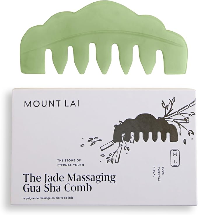 Mount Lai Hand-Carved Natural Jade Gua Sha Scalp Comb – Scalp Massager & Scraping Guasha Tool for Relaxation, Blood Circulation & Cooling-Velvo Beauty